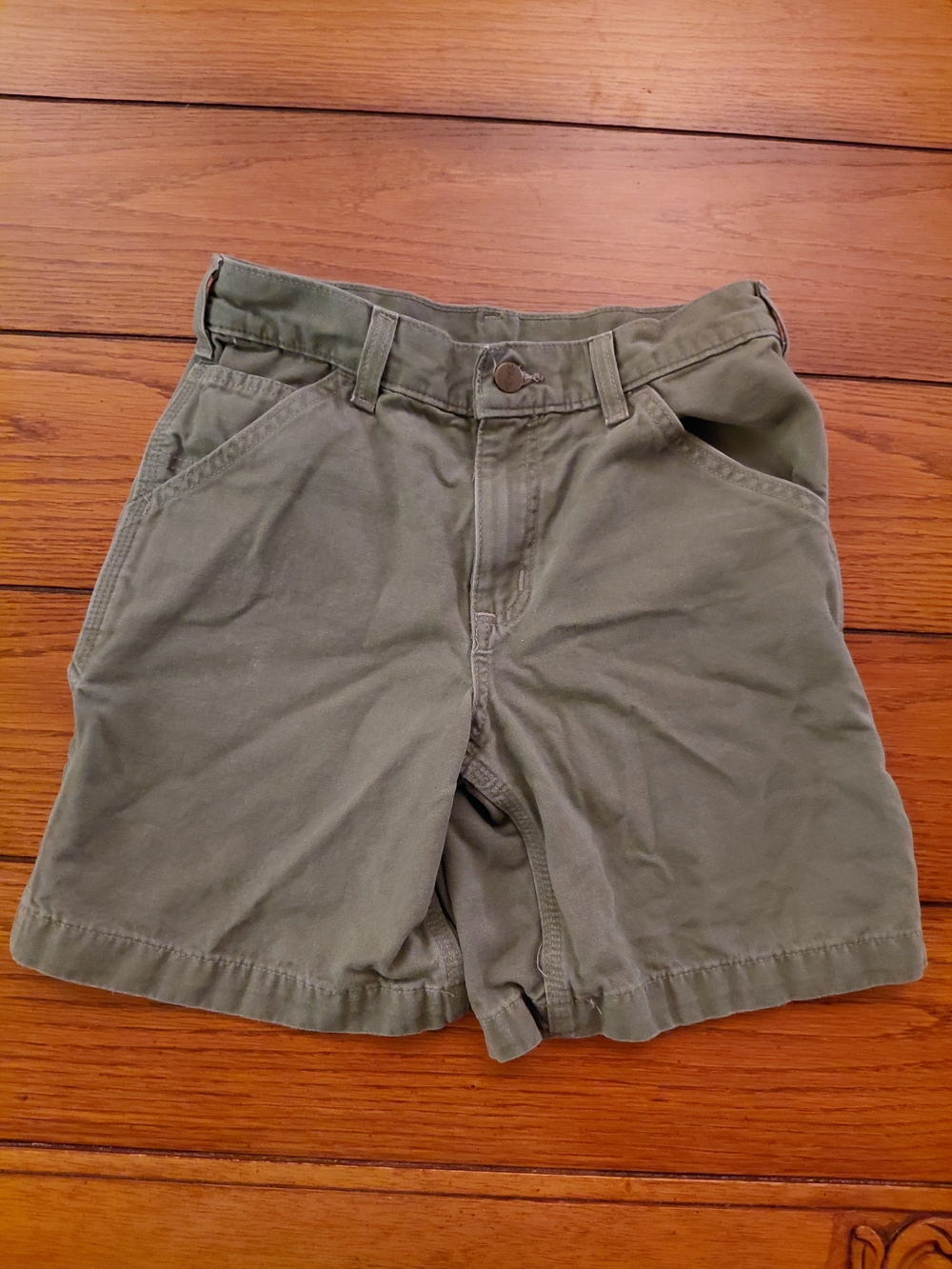 Carhartt Olive Green Flat-Front Cotton Shorts